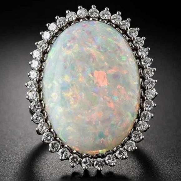 NEW HUGE OPAL DIAMOND HALO RING - Picture 1 of 5